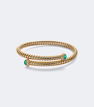 Trisolina Dolce 18kt gold bangle with emeralds and diamonds | Marina B