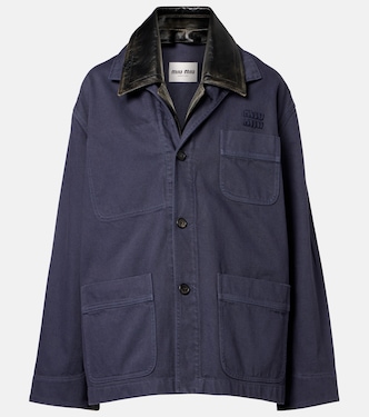 Leather-trimmed oversized cotton gabardine jacket | Miu Miu