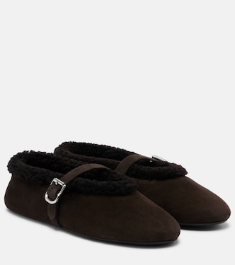 Ballerines Mary Jane en daim et shearling  | Alaïa