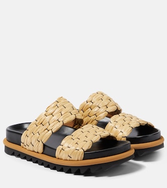Woven and raffia and leather slides | Dries Van Noten