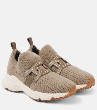 Leather-trimmed knit sneakers | Tod's
