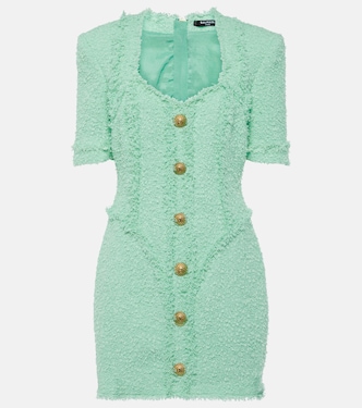 فستان قصير من التويد مع تزيين | Balmain