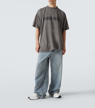 Distressed cotton jersey T-shirt in grey - Balenciaga | Mytheresa
