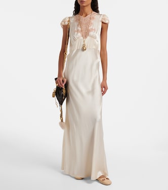 Lace-trimmed silk satin maxi dress in white - Chloe | Mytheresa Lace-trimmed silk satin maxi dress in white - Chloe | Mytheresa