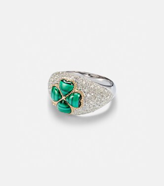Bague en or blanc 9 ct, diamants et malachite | Yvonne Léon