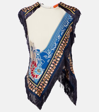 Fringed printed silk satin top | La DoubleJ
