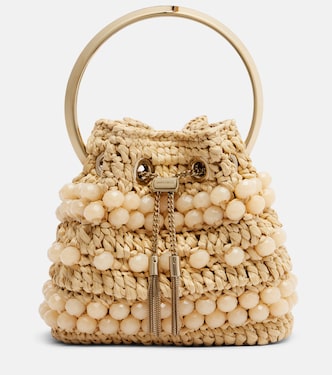Bon Bon Small beaded raffia bucket bag | Jimmy Choo