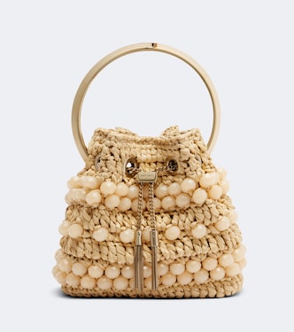 Verzierte Bucket Bag Bon Bon aus Raffiabast | Jimmy Choo