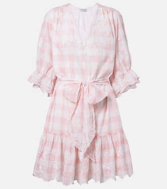 Broderie anglaise checked cotton poplin minidress | Juliet Dunn