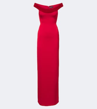 Velvet-trimmed off-shoulder satin gown | David Koma