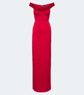 Velvet-trimmed off-shoulder satin gown | David Koma