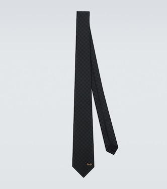 Horsebit GG silk twill jacquard tie | Gucci