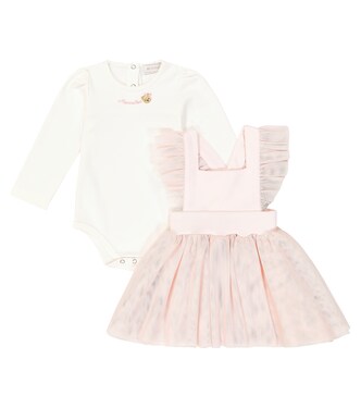 Baby cotton bodysuit and tulle-trimmed dress set | Monnalisa