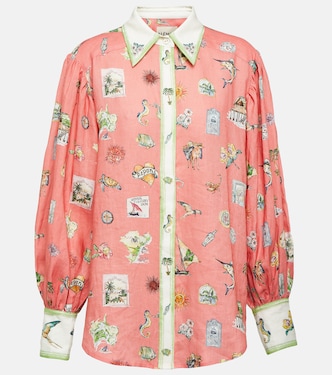 Puff-sleeve printed linen shirt | Alémais