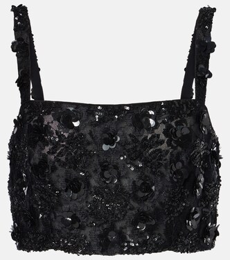 Floral-appliqué sequined crop top | Dolce&Gabbana