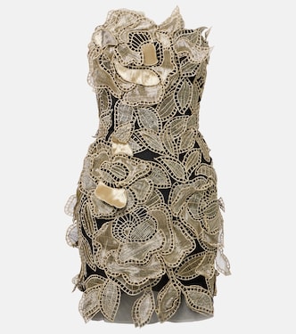 Floral-appliqué tulle minidress | Oscar de la Renta