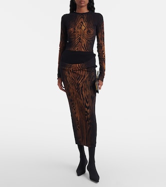 Wood trompe l'œil tulle midi skirt in black - Jean Paul Gaultier