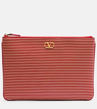 Pochette VLogo rayée en cuir | Valentino Garavani