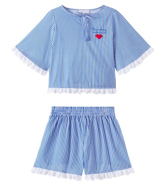 Striped cotton muslin top and shorts set | Monnalisa