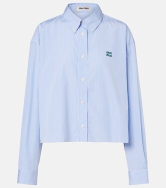 Pinstripe cropped cotton poplin shirt | Miu Miu