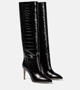 Croc-effect leather knee-high boots | Paris Texas