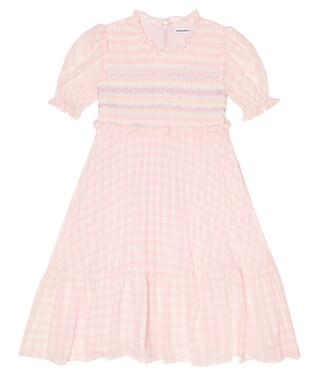 Gingham smocked chiffon dress | Self-Portrait Kids