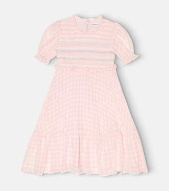 Gingham smocked chiffon dress | Self-Portrait Kids