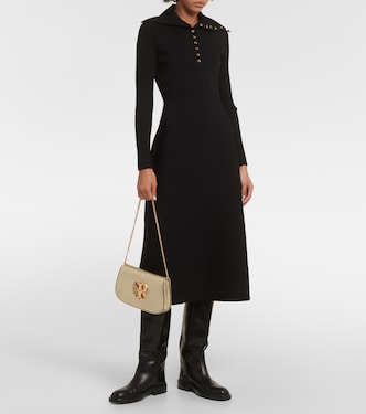 tory burch silk front sweater dress Tory Burch Long Sleeve Silk Jersey Sheath Dress in Navy/Green Print sz Large