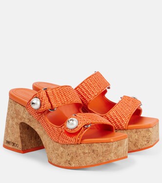 Fayence 95 raffia platform mules | Jimmy Choo