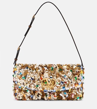 Vain Soft Mini leather-trimmed sequined shoulder bag | Valentino Garavani