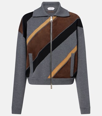 Suede-trimmed wool-blend zip-up sweater | Versace