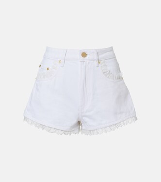 Lace-trimmed denim shorts | Ganni