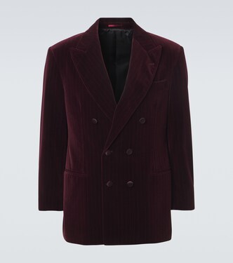 Blazer cruzado de terciopelo de algodón con raya diplomática | Brunello Cucinelli