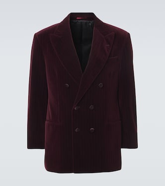 Pinstripe cotton velvet double-breasted blazer | Brunello Cucinelli