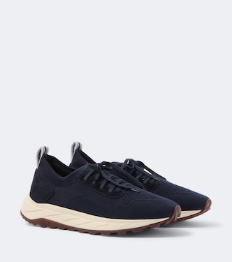 Knitted suede-trimmed sneakers | Fedeli