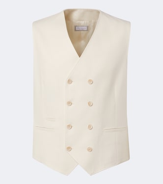 Double-breasted wool and cotton vest | Brunello Cucinelli