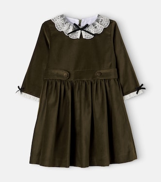 Eva lace-trimmed cotton velvet dress | La Coqueta