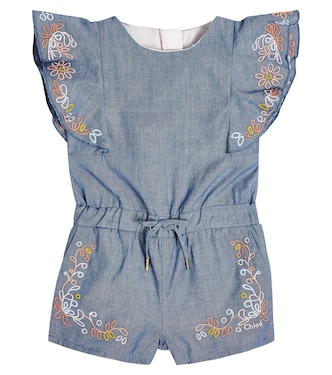 Baby - Jumpsuit corta in chambray di cotone | Chloé Kids