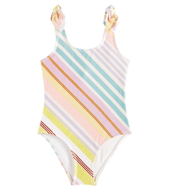 Halliday striped bow-detail swimsuit | Zimmermann Kids