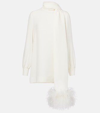 Feather-trimmed silk top | Valentino