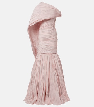 Pleated taffeta bustier gown and cape set | Marmar Halim