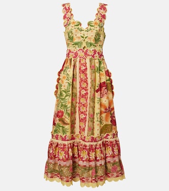 Midikleid Stitched Garden aus einem Leinengemisch | Farm Rio