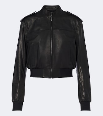 Cropped leather bomber jacket | Gucci