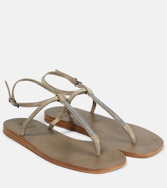 Embellished suede thong sandals | Brunello Cucinelli