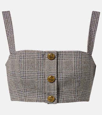 Checked cotton and linen bra top | Self-Portrait