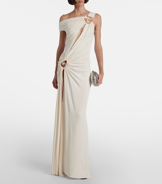 christopher esber draped jersey maxi dress Christopher Esber Veer Spiral Crystal Draped Jersey Dress in White Size 10