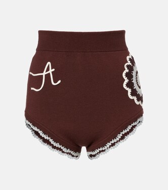 钩编高腰羊毛混纺迷你短裤 | Alémais