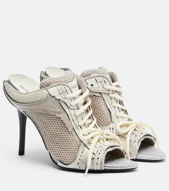 Stapler embellished leather-trimmed mules | Balenciaga