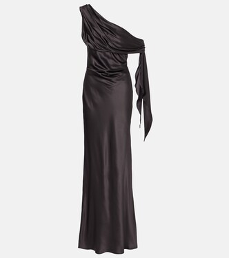 Draped one-shoulder silk satin gown | The Sei
