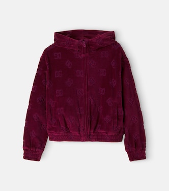 DG jacquard cotton velvet zip-up hoodie | Dolce&Gabbana Kids